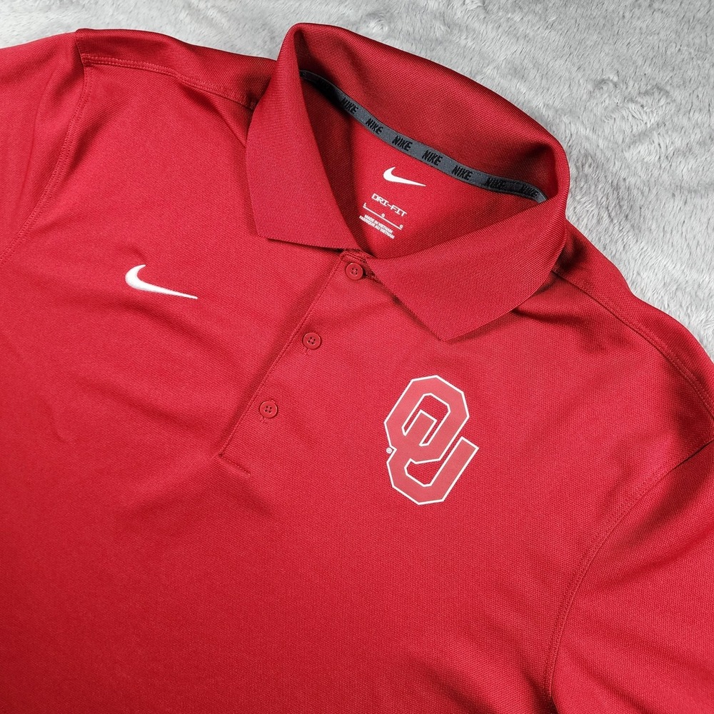 Oklahoma Sooners Polo Shirt Mens Large Red NCAA Football Nike Dri Fit‎ Golf